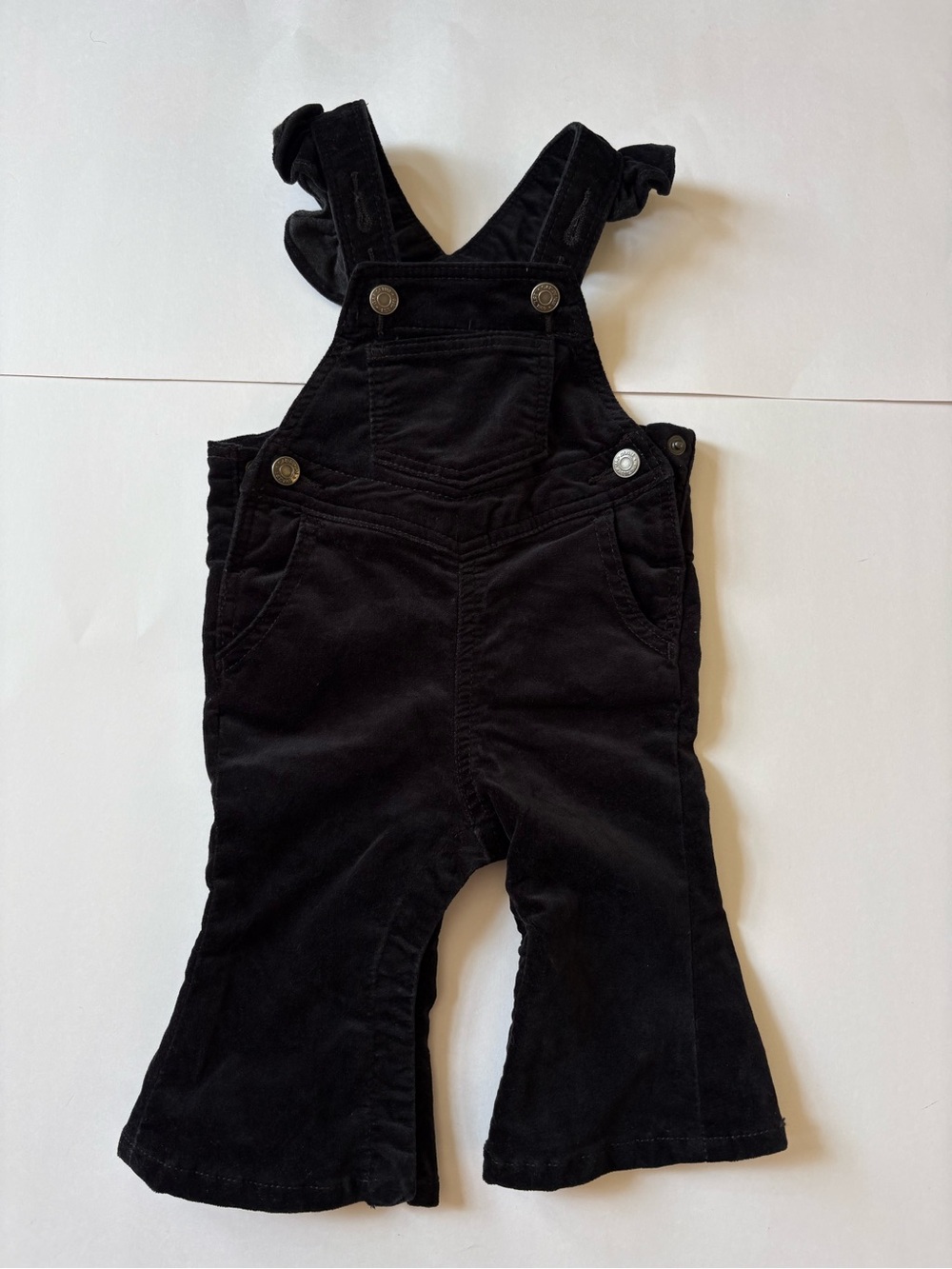 Gap Baby Velvet Ruffle Flare Overalls Black 3-6M Trendy Fall Western Cowgirl